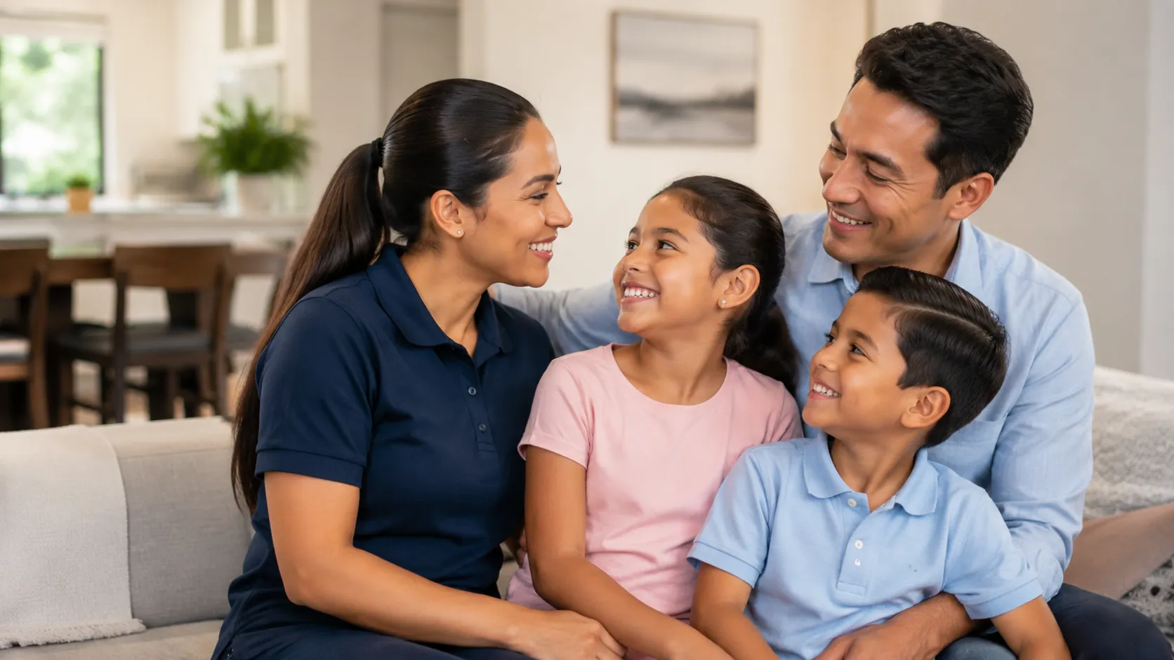 Commercial cleaning team member spending time at home with her family